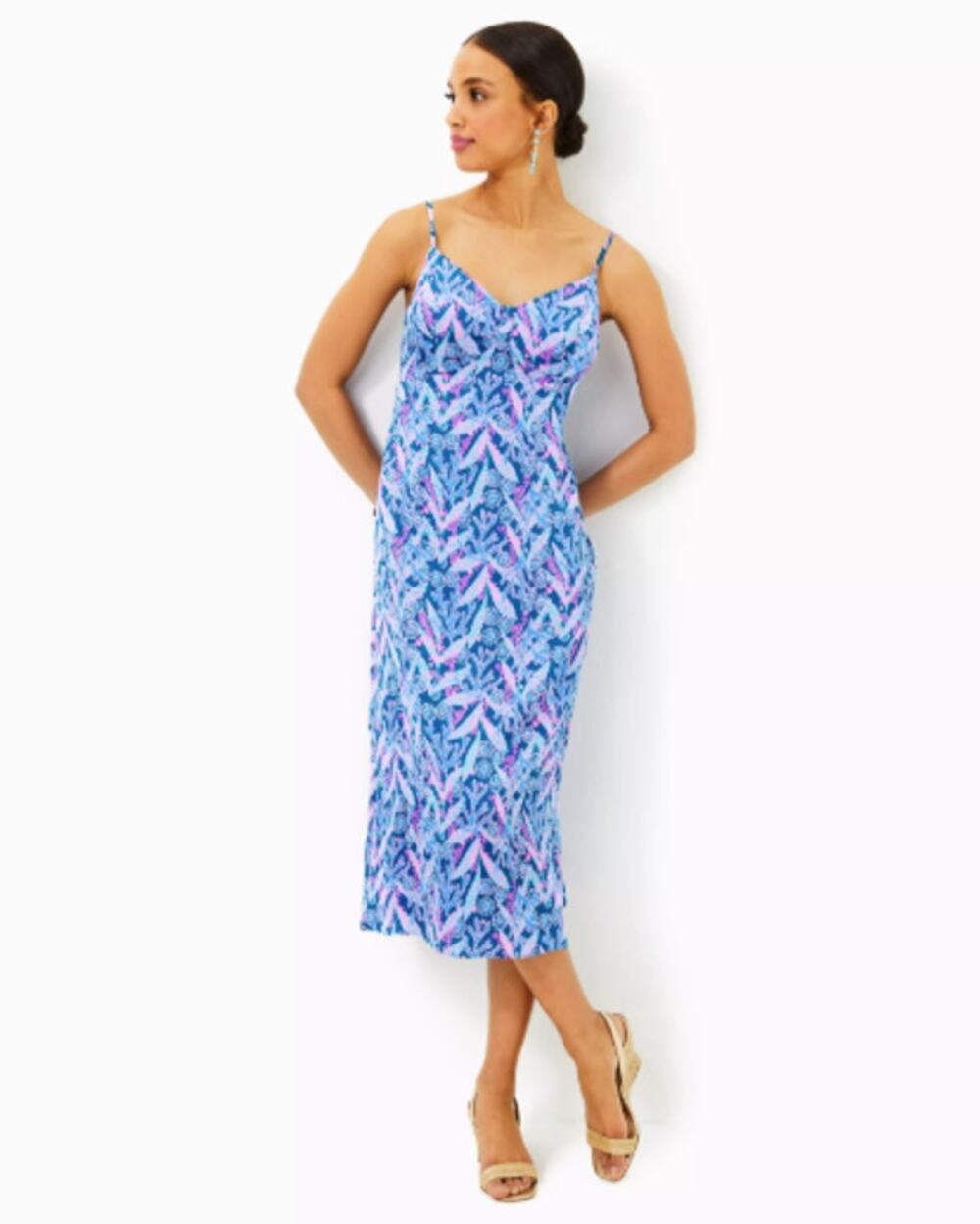NWT! Lilly Pulitzer Keana Satin Midi Slip - Barton Blue & Star Gazing - Size 4